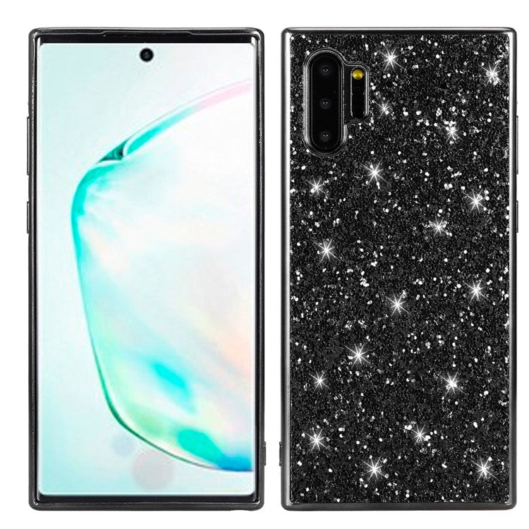 Glittering Sequins Electroplating TPU Frame+PC Back Hybrid Shell for Samsung Galaxy Note 10 Plus/10 Plus 5G - Black