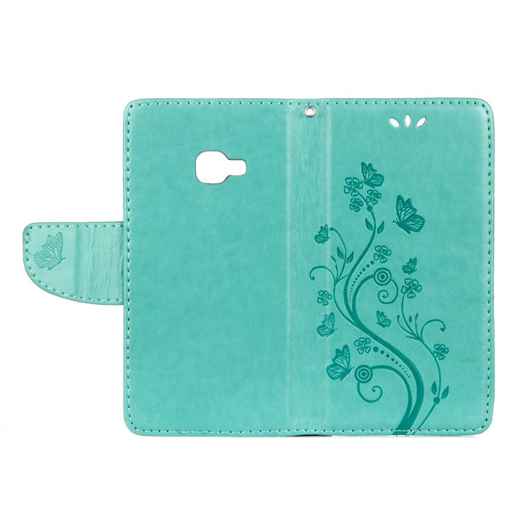 Imprint Butterfly Flower PU Leather Wallet Case for Samsung Galaxy Xcover 4s - Cyan