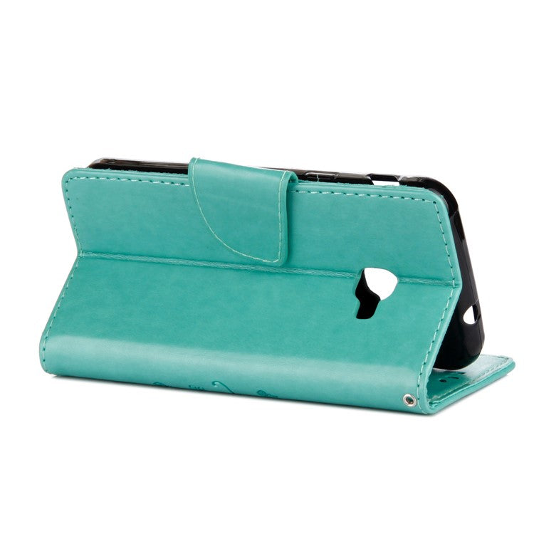 Imprint Butterfly Flower PU Leather Wallet Case for Samsung Galaxy Xcover 4s - Cyan