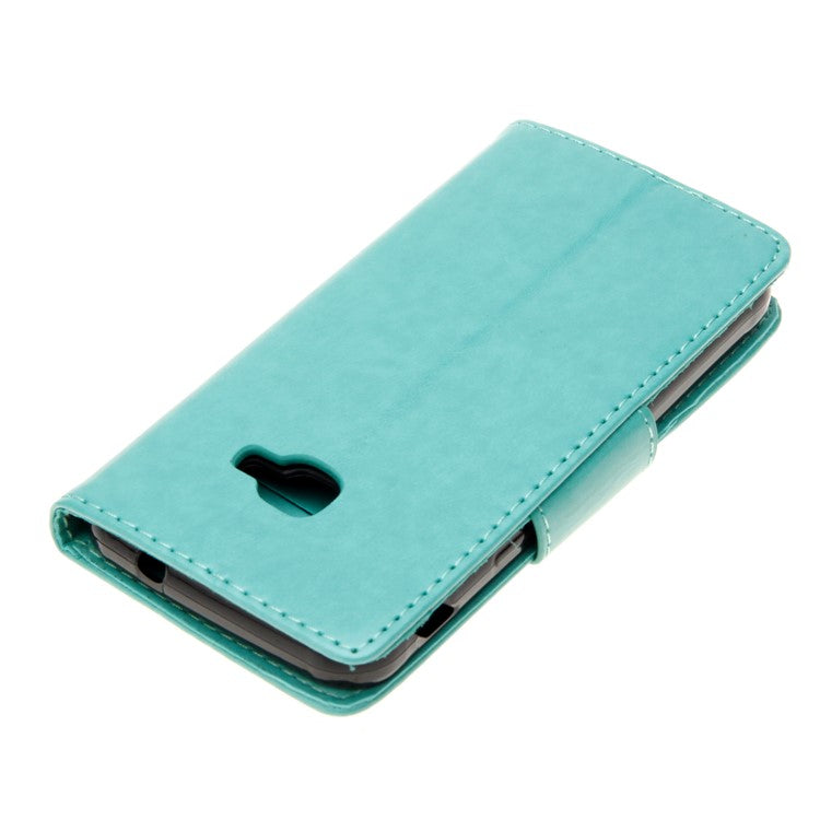 Imprint Butterfly Flower PU Leather Wallet Case for Samsung Galaxy Xcover 4s - Cyan