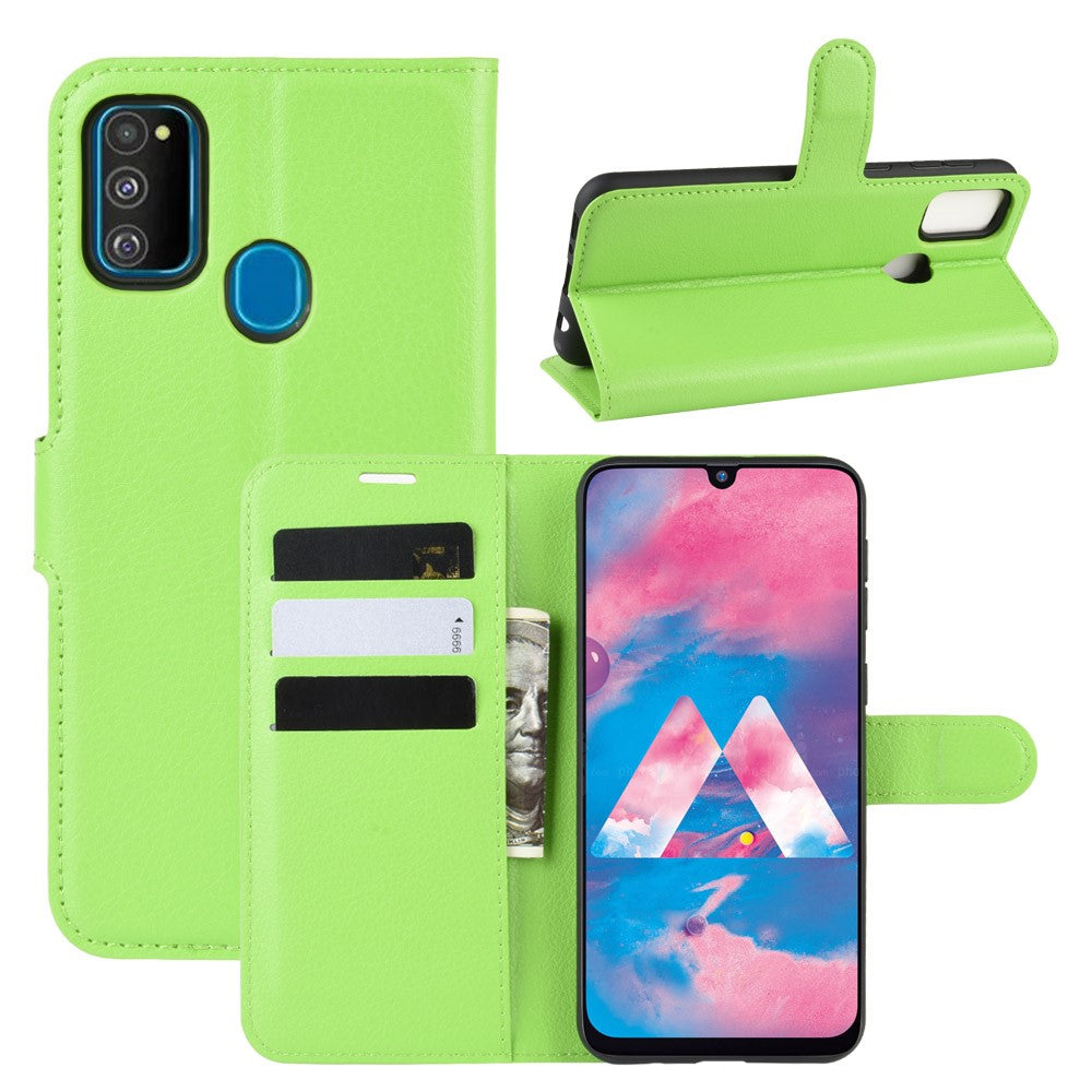 Litchi Skin Leather Stand Phone Shell Wallet Case for Samsung Galaxy M21 / M30s - Green