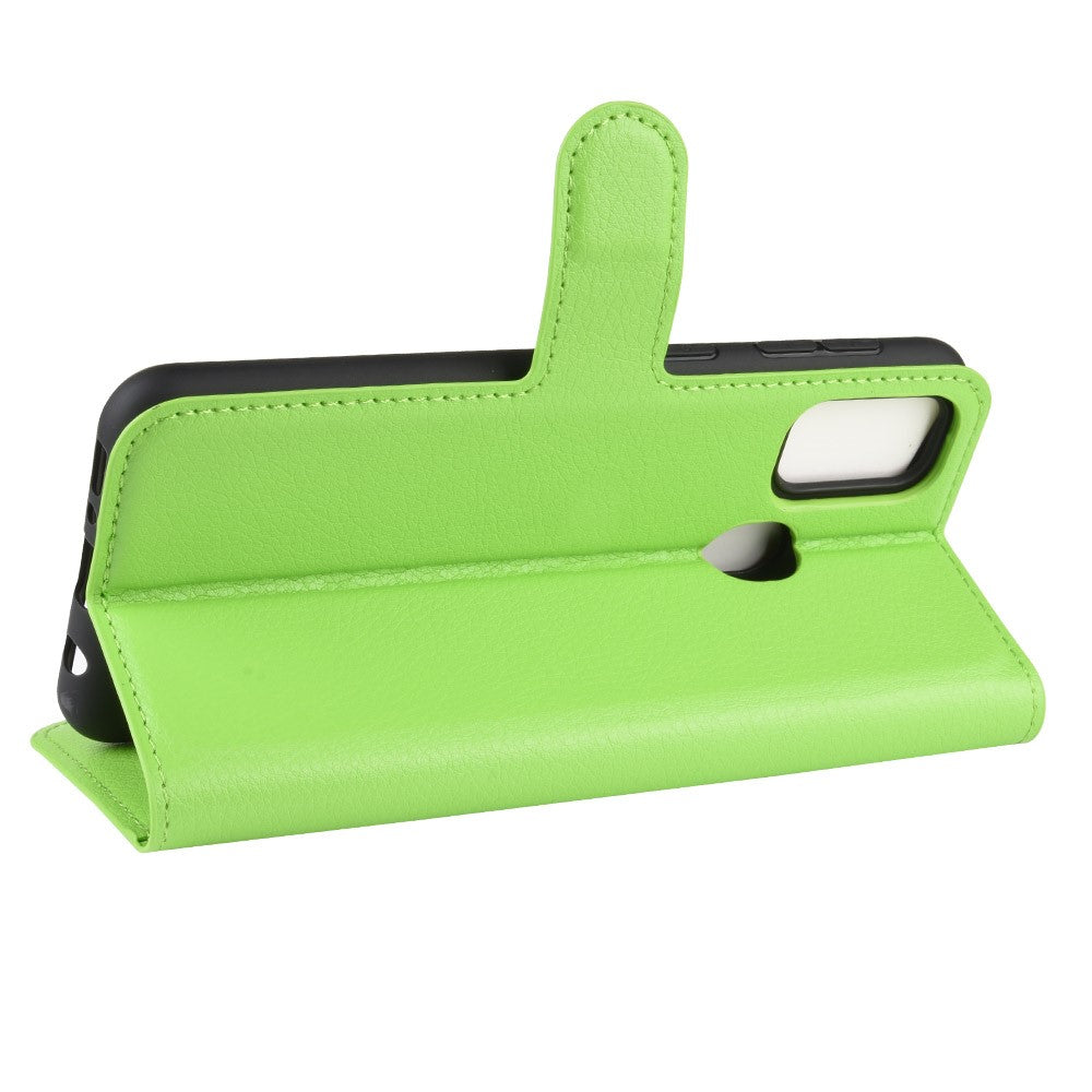 Litchi Skin Leather Stand Phone Shell Wallet Case for Samsung Galaxy M21 / M30s - Green
