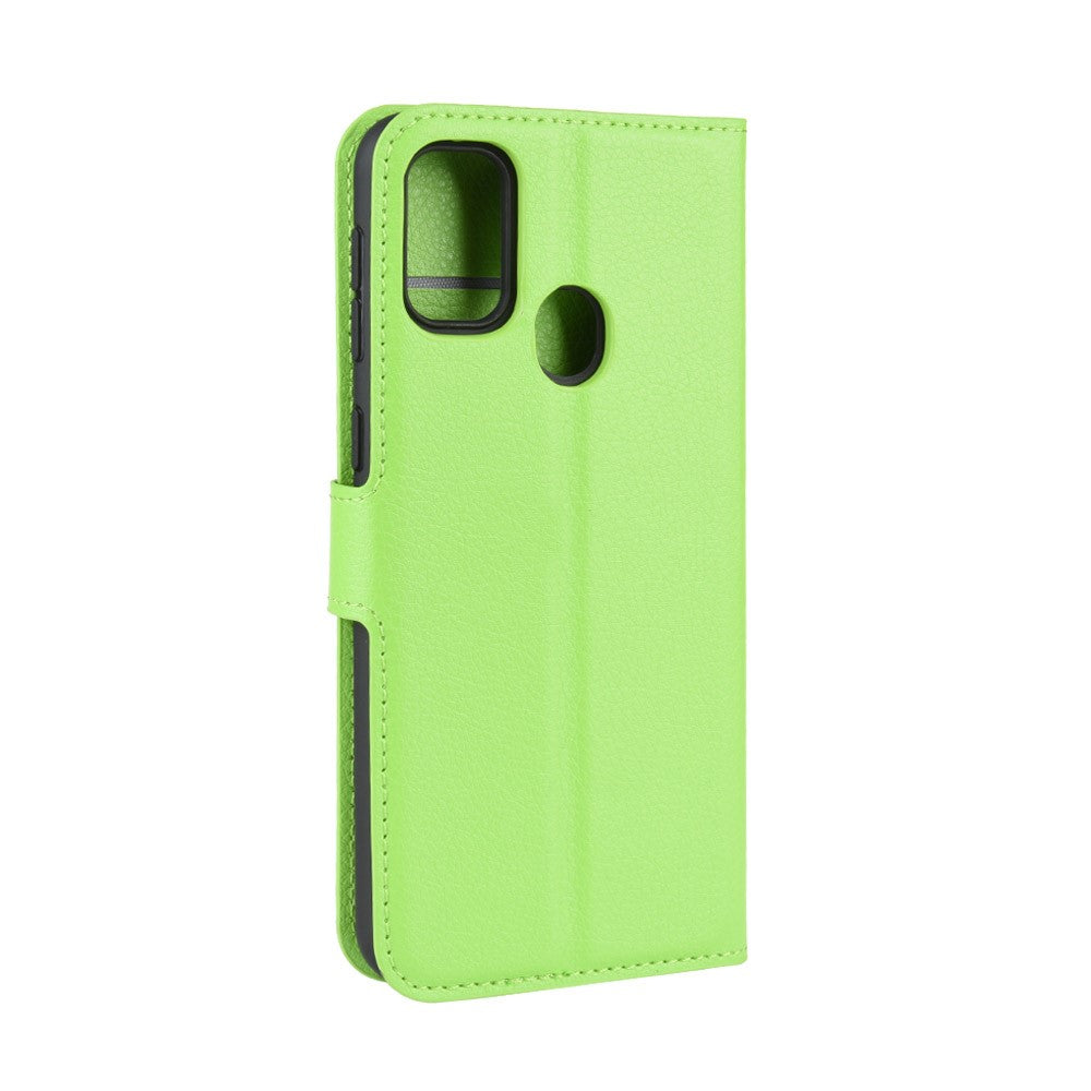 Litchi Skin Leather Stand Phone Shell Wallet Case for Samsung Galaxy M21 / M30s - Green