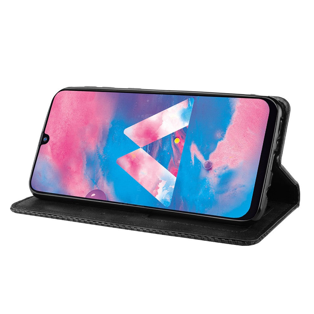 Retro Style Auto-absorbed Leather Casing for Samsung Galaxy M30s / M2 - Black