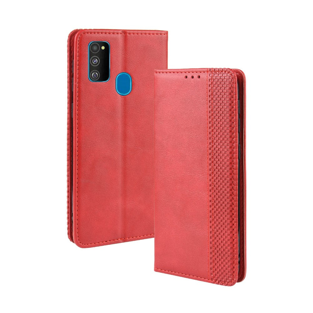 Retro Style Auto-absorbed Leather Casing for Samsung Galaxy M30s / M2 - Red