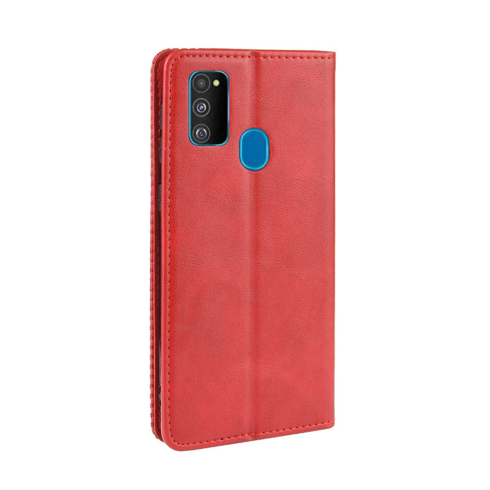 Retro Style Auto-absorbed Leather Casing for Samsung Galaxy M30s / M2 - Red