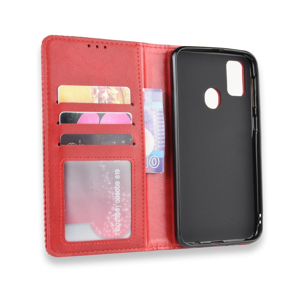 Retro Style Auto-absorbed Leather Casing for Samsung Galaxy M30s / M2 - Red