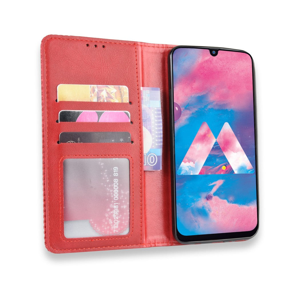 Retro Style Auto-absorbed Leather Casing for Samsung Galaxy M30s / M2 - Red