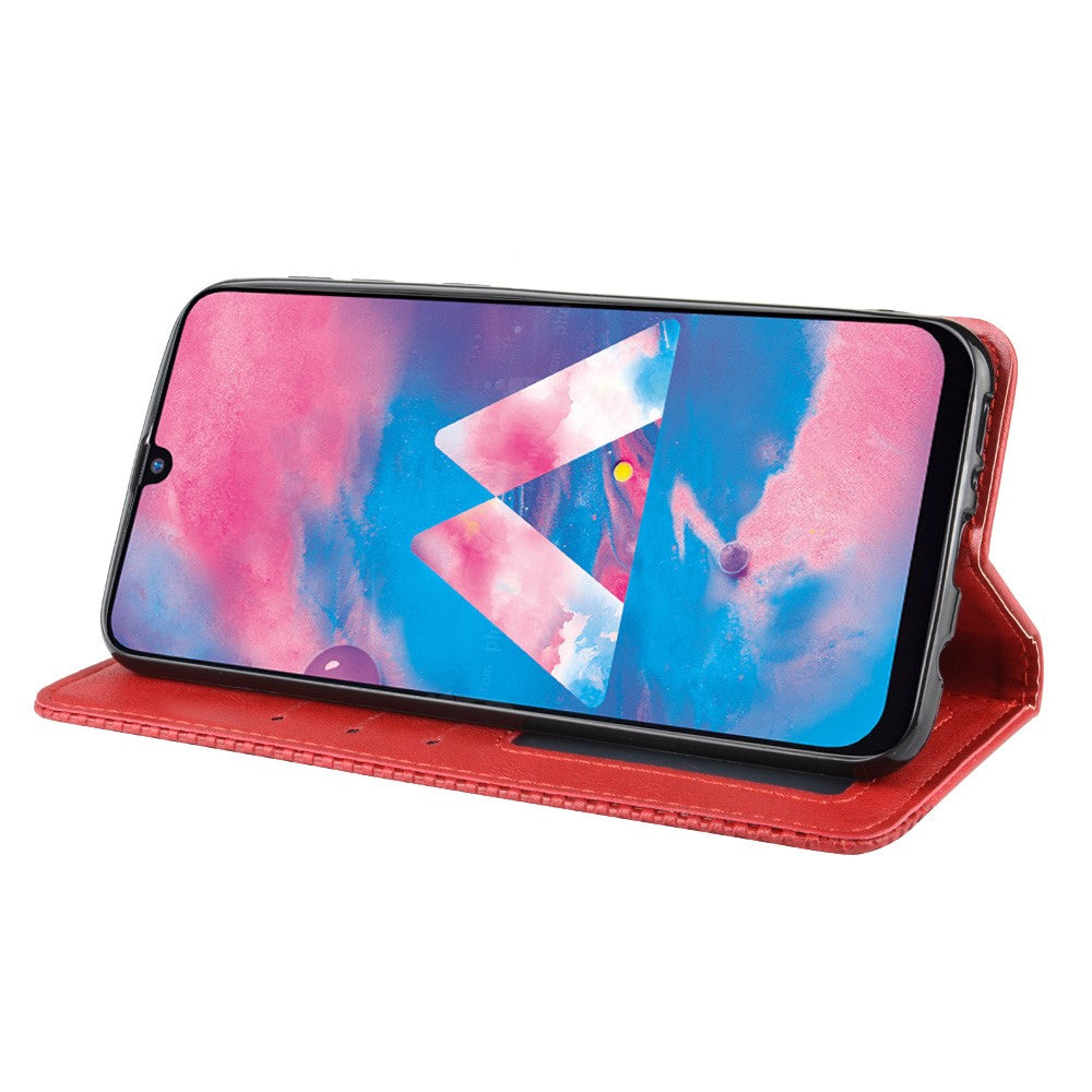 Retro Style Auto-absorbed Leather Casing for Samsung Galaxy M30s / M2 - Red