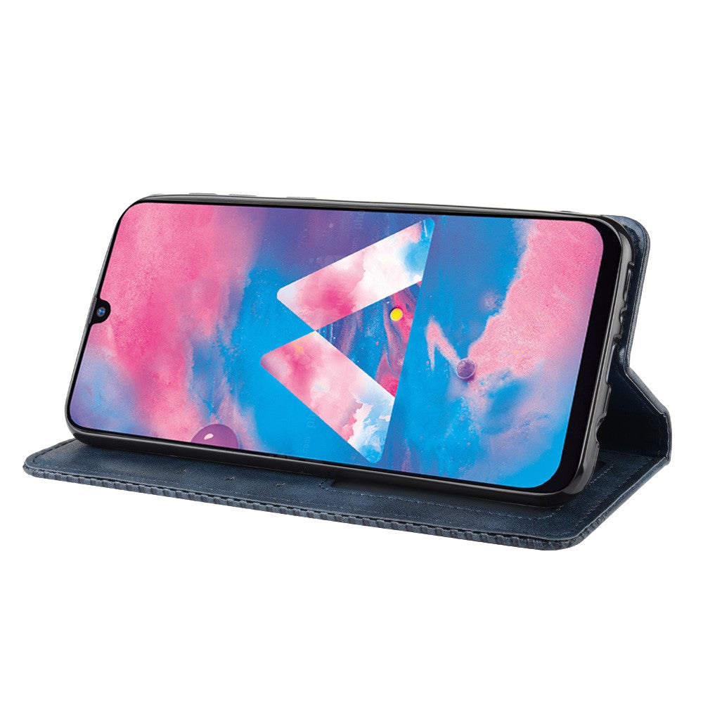Retro Style Auto-absorbed Leather Casing for Samsung Galaxy M30s / M2 - Blue