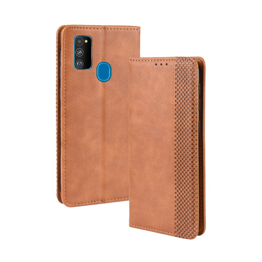 Retro Style Auto-absorbed Leather Casing for Samsung Galaxy M30s / M2 - Brown