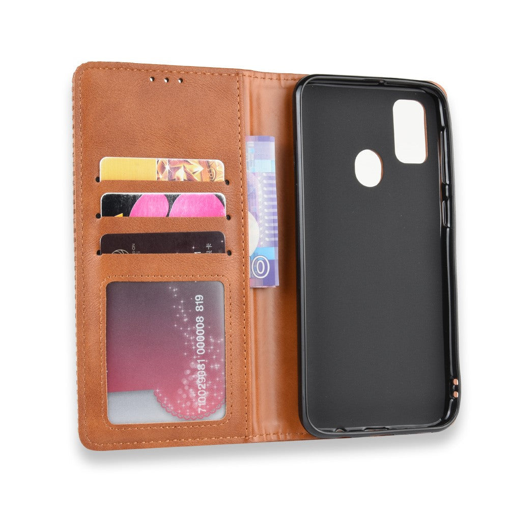 Retro Style Auto-absorbed Leather Casing for Samsung Galaxy M30s / M2 - Brown
