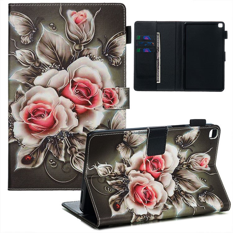 Printing PU Leather Wallet Shell for Samsung Galaxy Tab A 8.0 LTE (2019) SM-T290/SM-T295 - Flower