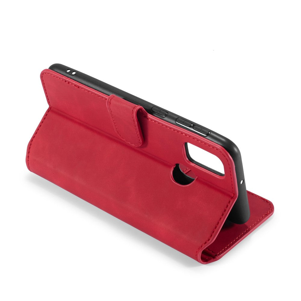 DG.MING Retro Leather Wallet Stand Case for Samsung Galaxy M30s / M2 - Red