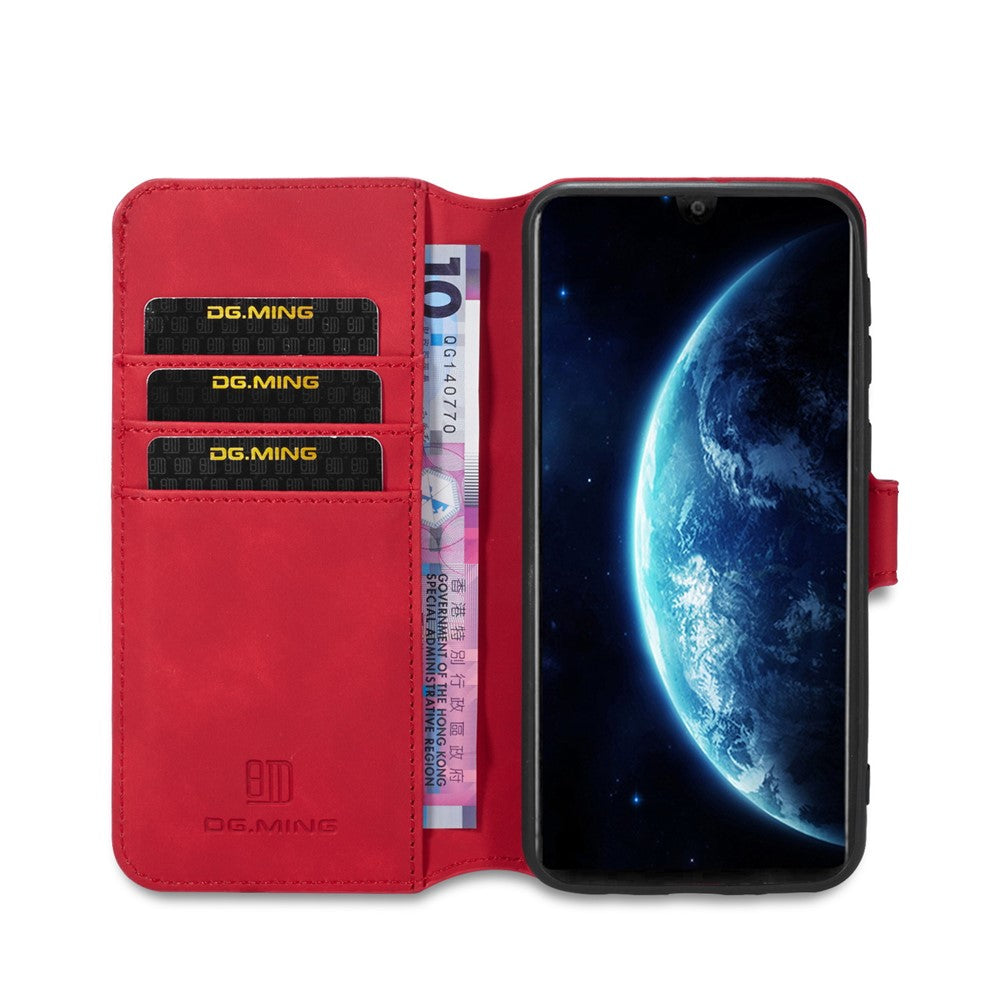 DG.MING Retro Leather Wallet Stand Case for Samsung Galaxy M30s / M2 - Red