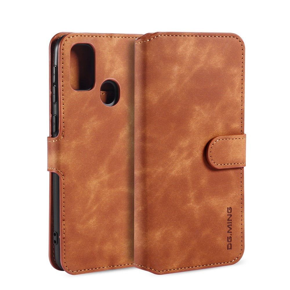 DG.MING Retro Leather Wallet Stand Case for Samsung Galaxy M30s / M2 - Brown