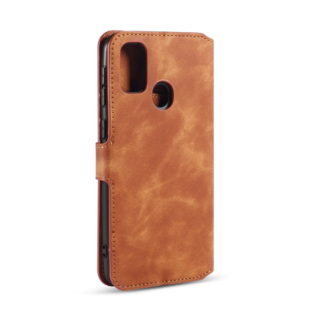 DG.MING Retro Leather Wallet Stand Case for Samsung Galaxy M30s / M2 - Brown
