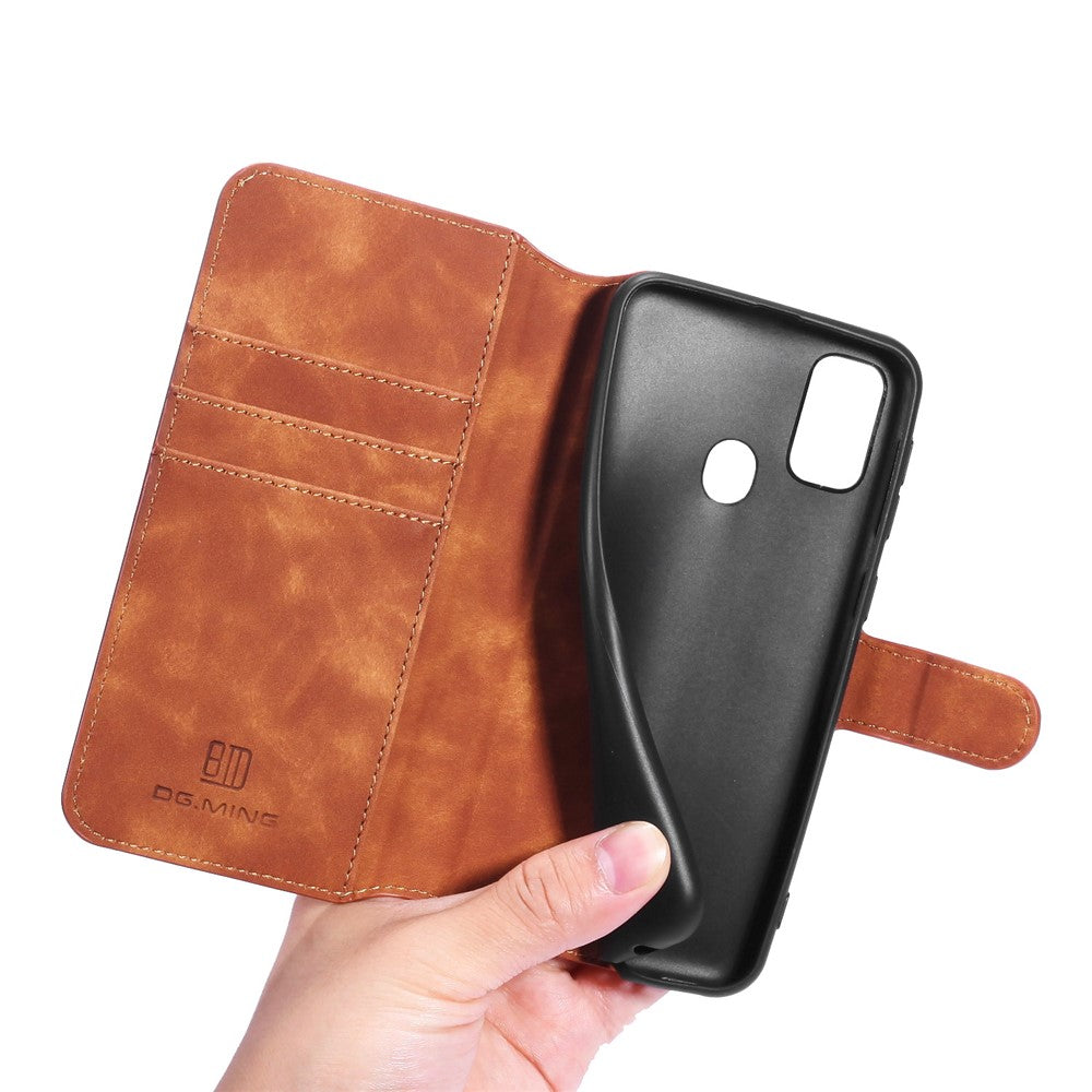 DG.MING Retro Leather Wallet Stand Case for Samsung Galaxy M30s / M2 - Brown