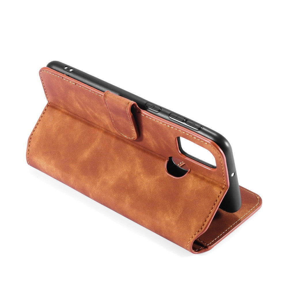 DG.MING Retro Leather Wallet Stand Case for Samsung Galaxy M30s / M2 - Brown
