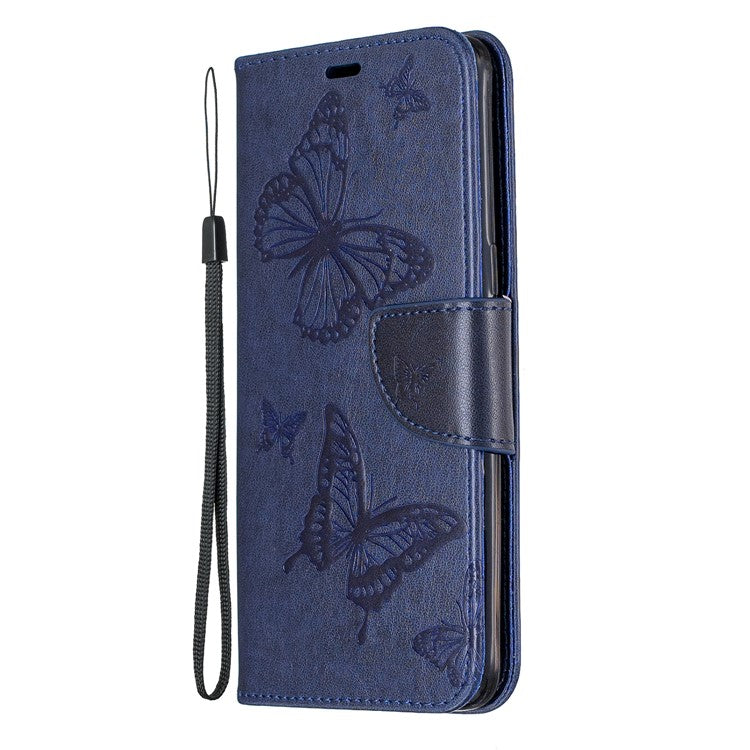 Imprint Butterfly Leather Wallet Case for Samsung Galaxy A10s - Blue