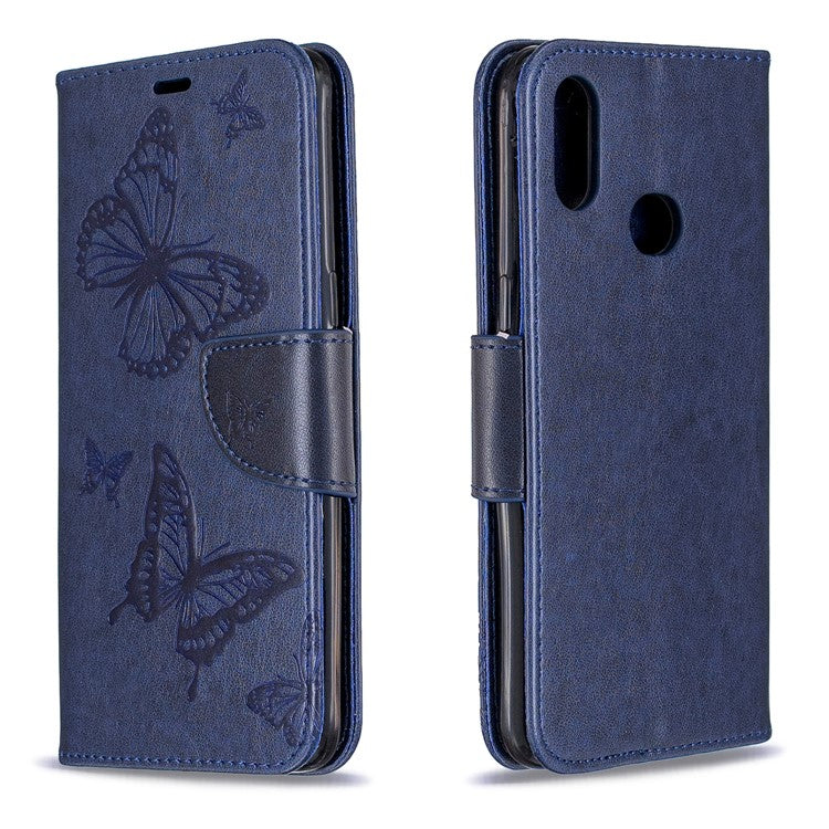 Imprint Butterfly Leather Wallet Case for Samsung Galaxy A10s - Blue