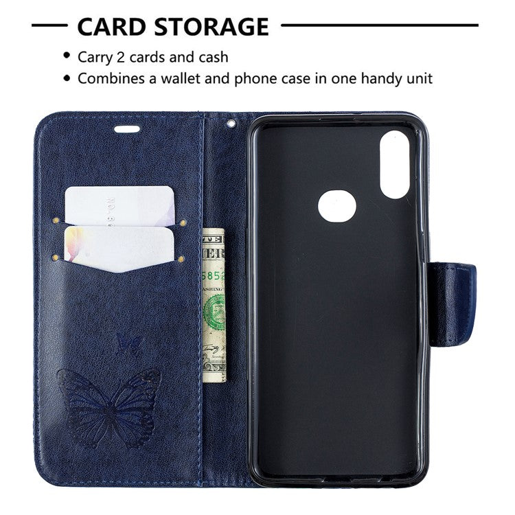 Imprint Butterfly Leather Wallet Case for Samsung Galaxy A10s - Blue