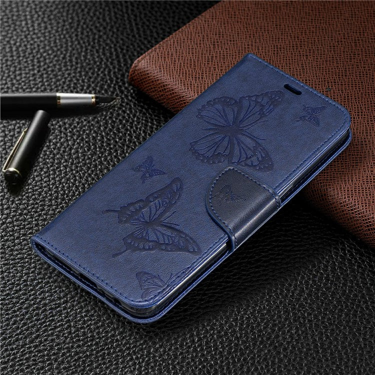 Imprint Butterfly Leather Wallet Case for Samsung Galaxy A10s - Blue