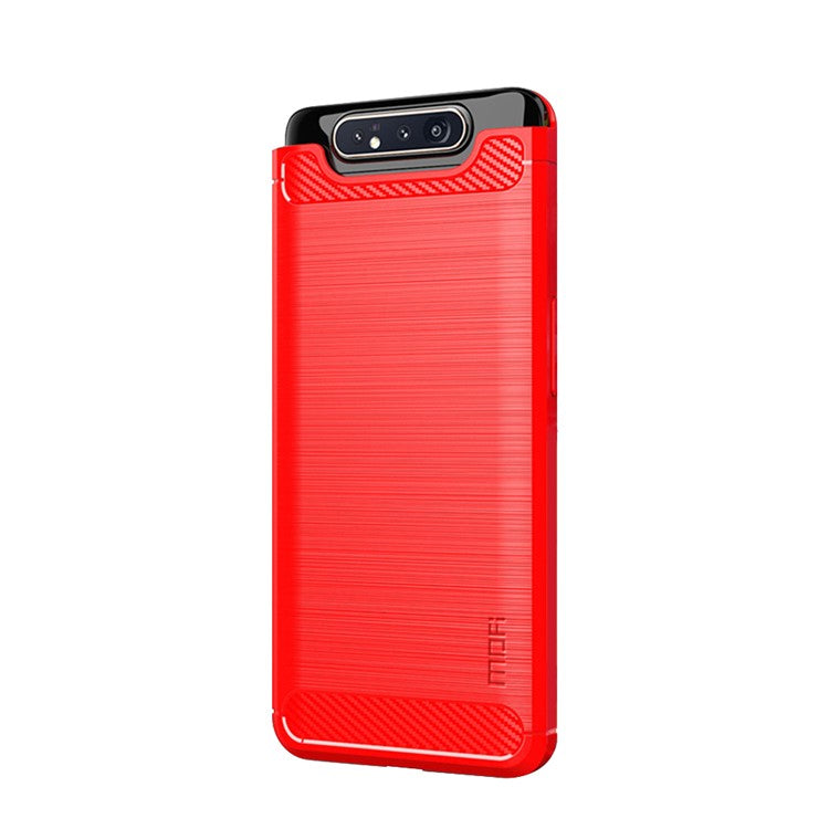 MOFI Carbon Fiber Brushed TPU Mobile Casing for Samsung Galaxy A90/A80 - Red