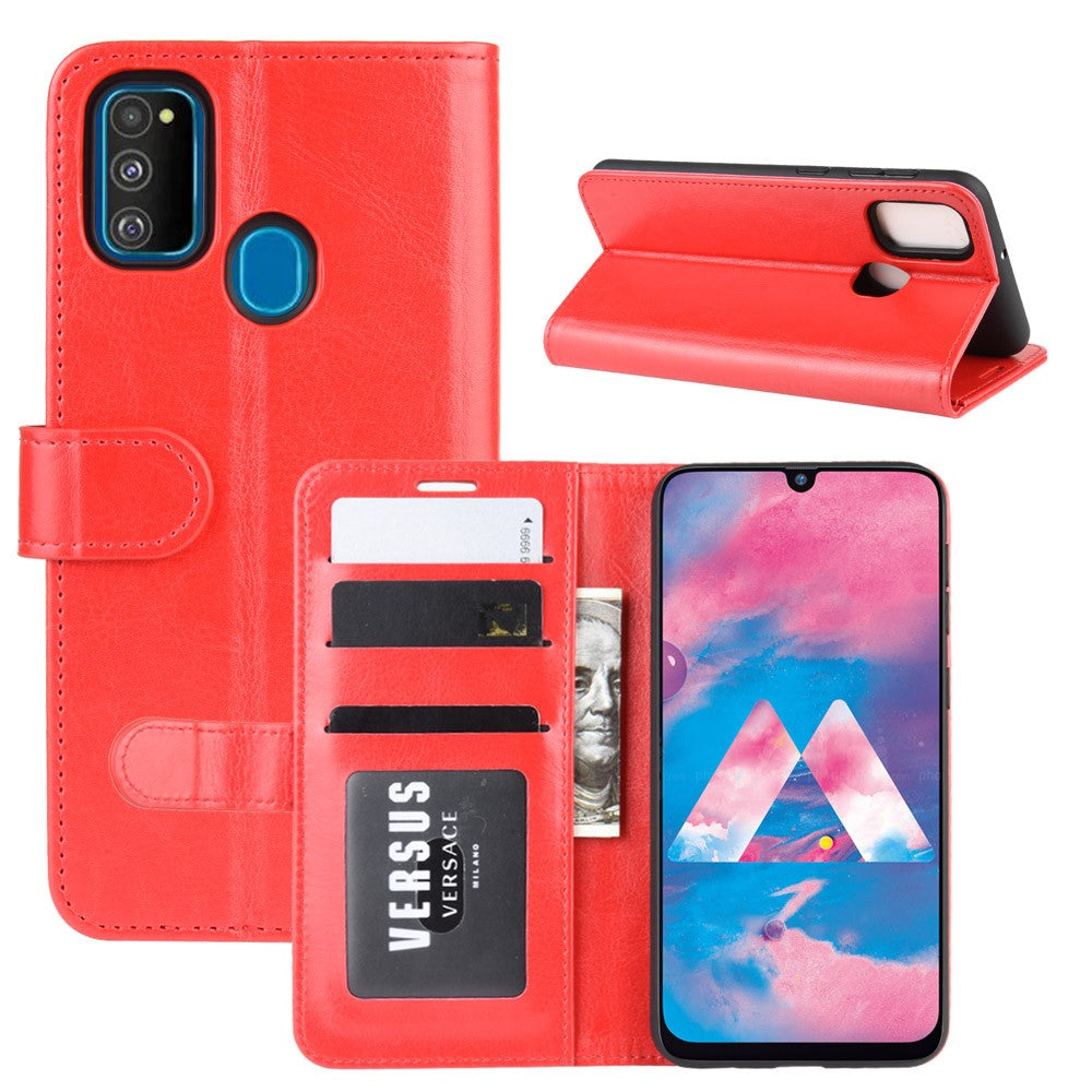 Crazy Horse Leather Wallet Case for Samsung Galaxy M30s M21 Red