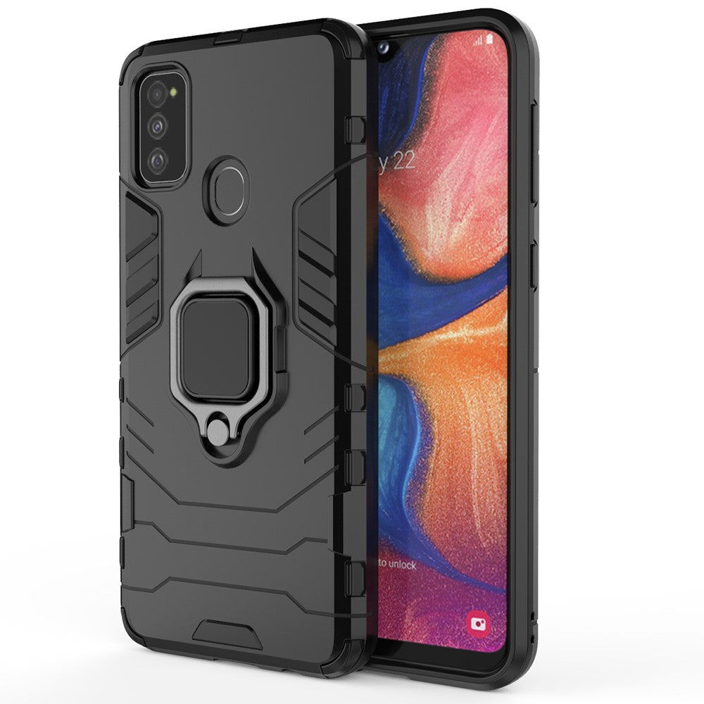 Cool Guard Ring Holder Kickstand PC TPU Hybrid Case for Samsung Galaxy M30s/M21 - Black