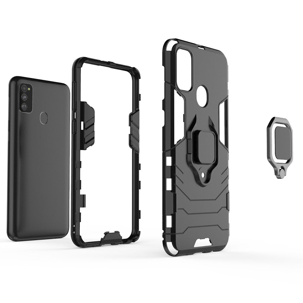 Cool Guard Ring Holder Kickstand PC TPU Hybrid Case for Samsung Galaxy M30s/M21 - Black