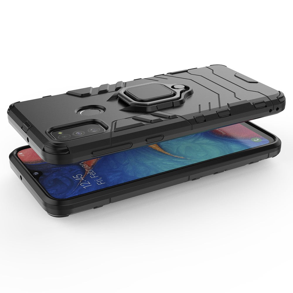 Cool Guard Ring Holder Kickstand PC TPU Hybrid Case for Samsung Galaxy M30s/M21 - Black