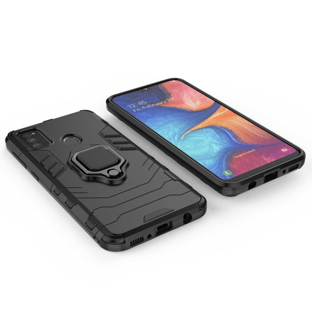 Cool Guard Ring Holder Kickstand PC TPU Hybrid Case for Samsung Galaxy M30s/M21 - Black