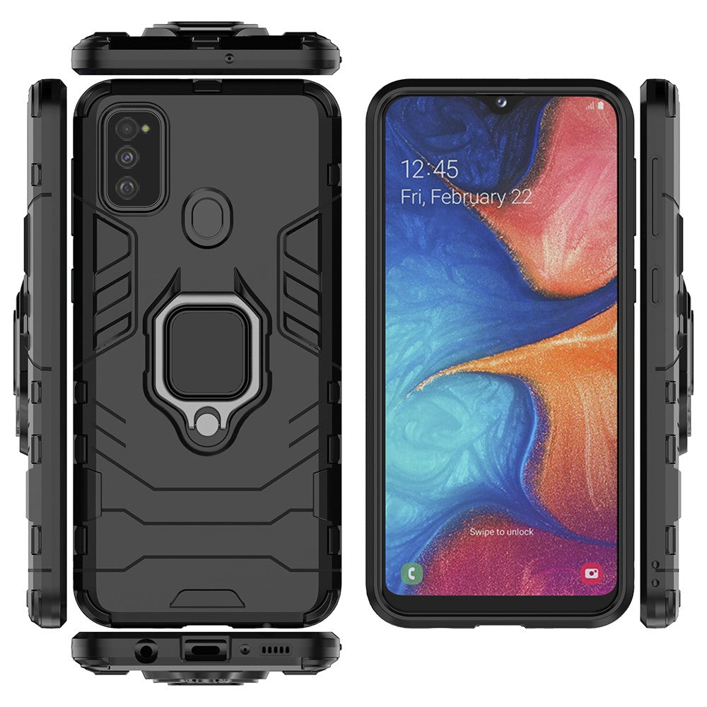 Cool Guard Ring Holder Kickstand PC TPU Hybrid Case for Samsung Galaxy M30s/M21 - Black