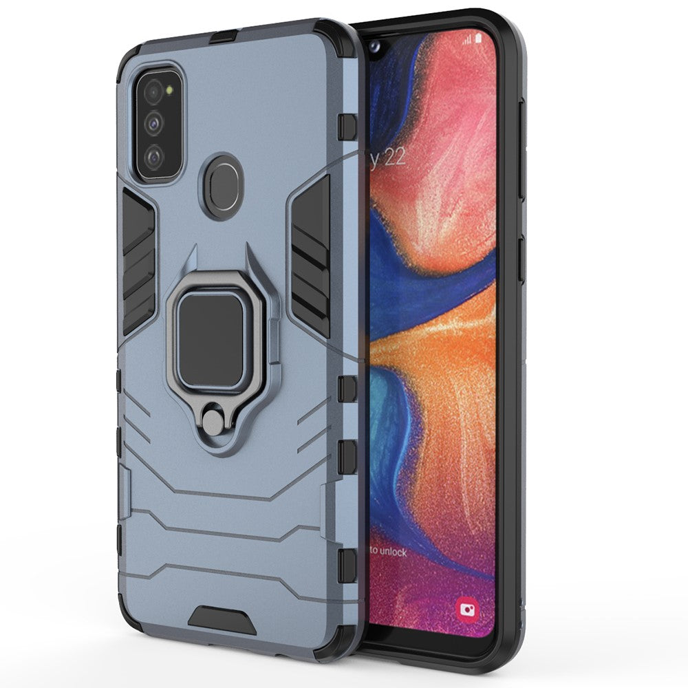 Cool Guard Ring Holder Kickstand PC TPU Hybrid Case for Samsung Galaxy M30s/M21 - Blue