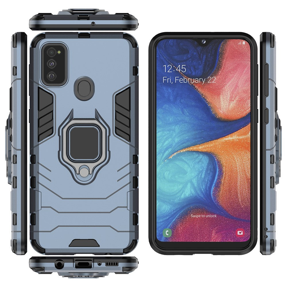 Cool Guard Ring Holder Kickstand PC TPU Hybrid Case for Samsung Galaxy M30s/M21 - Blue