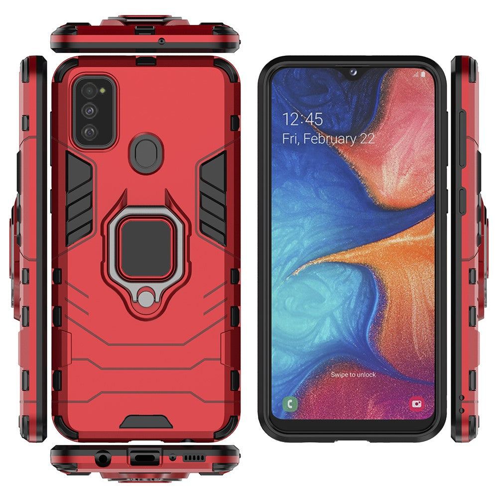 Cool Guard Ring Holder Kickstand PC TPU Hybrid Case for Samsung Galaxy M30s/M21 - Red