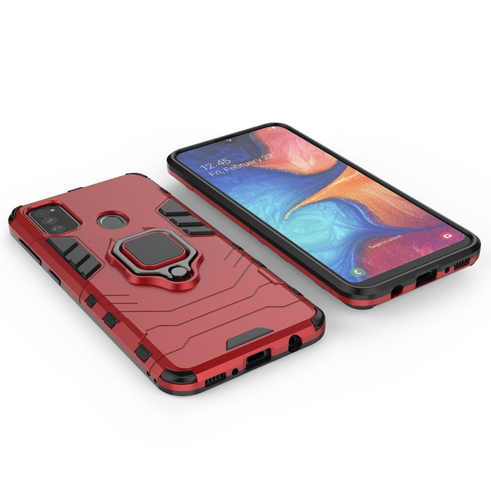 Cool Guard Ring Holder Kickstand PC TPU Hybrid Case for Samsung Galaxy M30s/M21 - Red