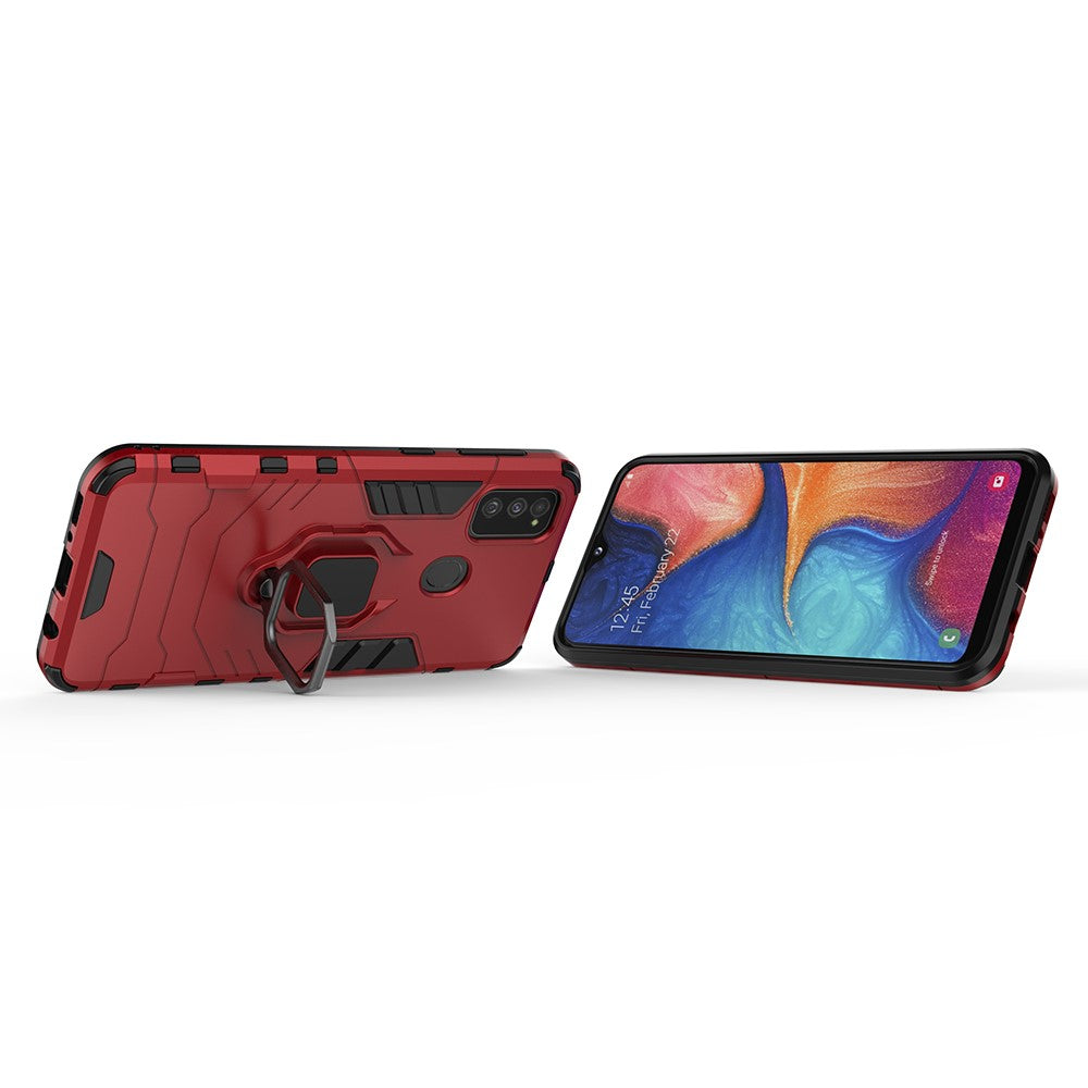 Cool Guard Ring Holder Kickstand PC TPU Hybrid Case for Samsung Galaxy M30s/M21 - Red