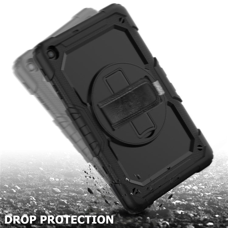 PC Silicone Kickstand Case with Strap Screen Protector for Samsung Galaxy Tab A 10.1 (2019) SM-T510/T515 - Black