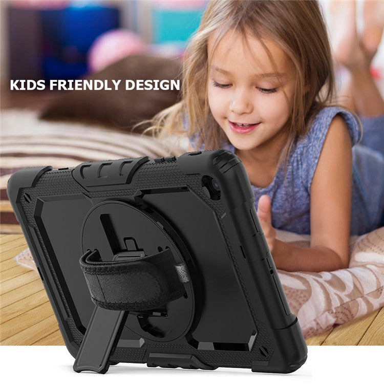 PC Silicone Kickstand Case with Strap Screen Protector for Samsung Galaxy Tab A 10.1 (2019) SM-T510/T515 - Black