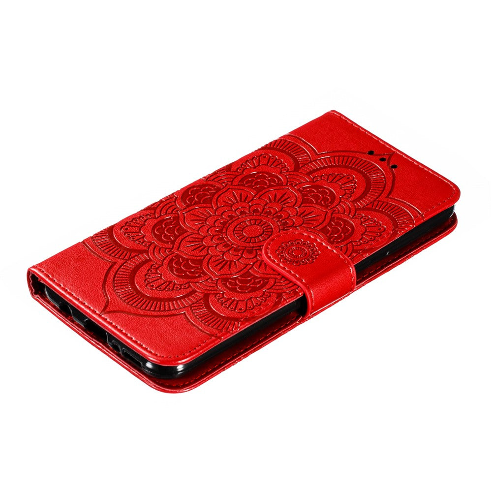 Imprint Mandala Flower Leather Wallet Stand Case for Samsung Galaxy M30s / M21 - Red