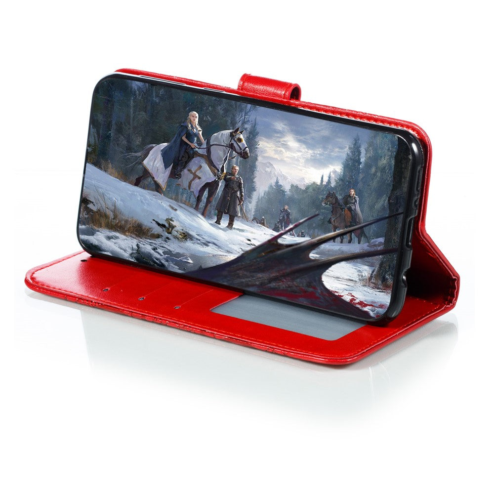 Imprint Mandala Flower Leather Wallet Stand Case for Samsung Galaxy M30s / M21 - Red