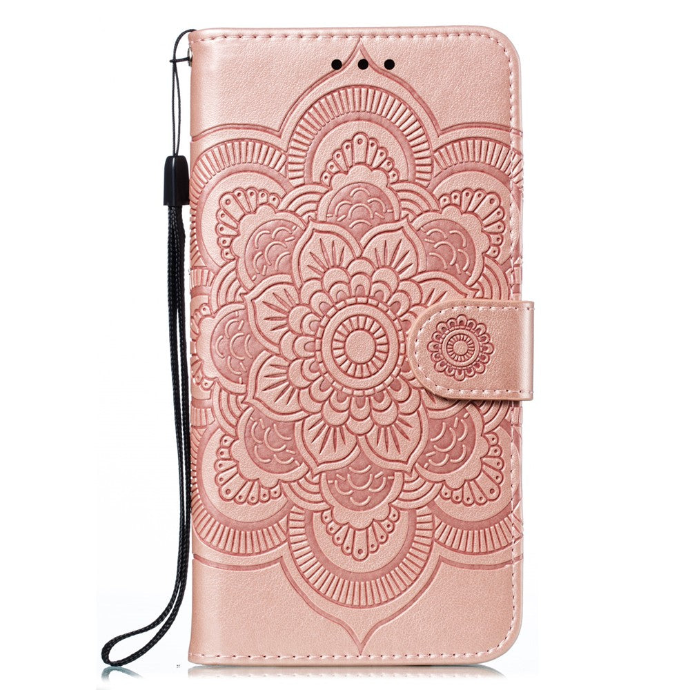 Imprint Mandala Flower Leather Wallet Stand Case for Samsung Galaxy M30s / M21 - Rose Gold