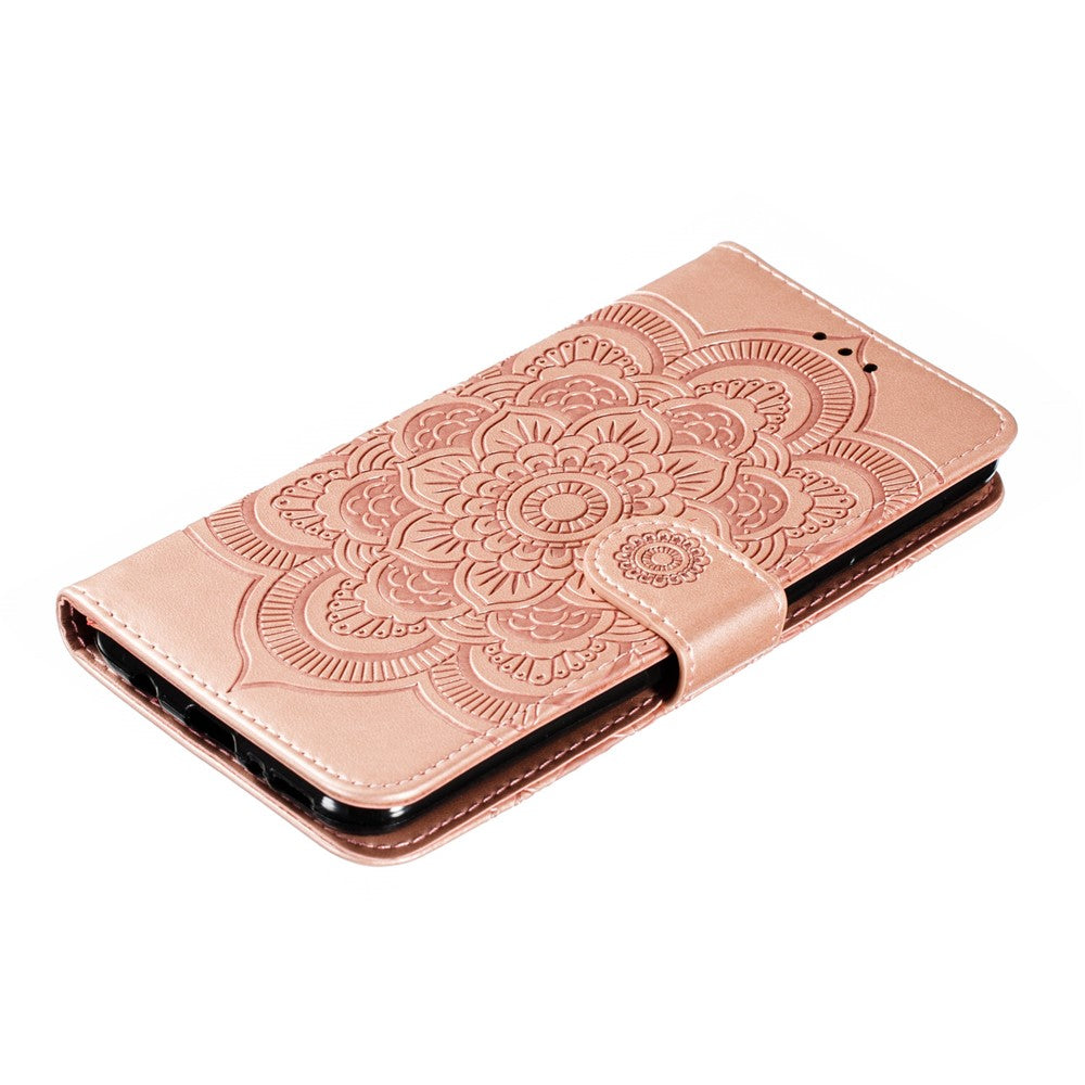 Imprint Mandala Flower Leather Wallet Stand Case for Samsung Galaxy M30s / M21 - Rose Gold