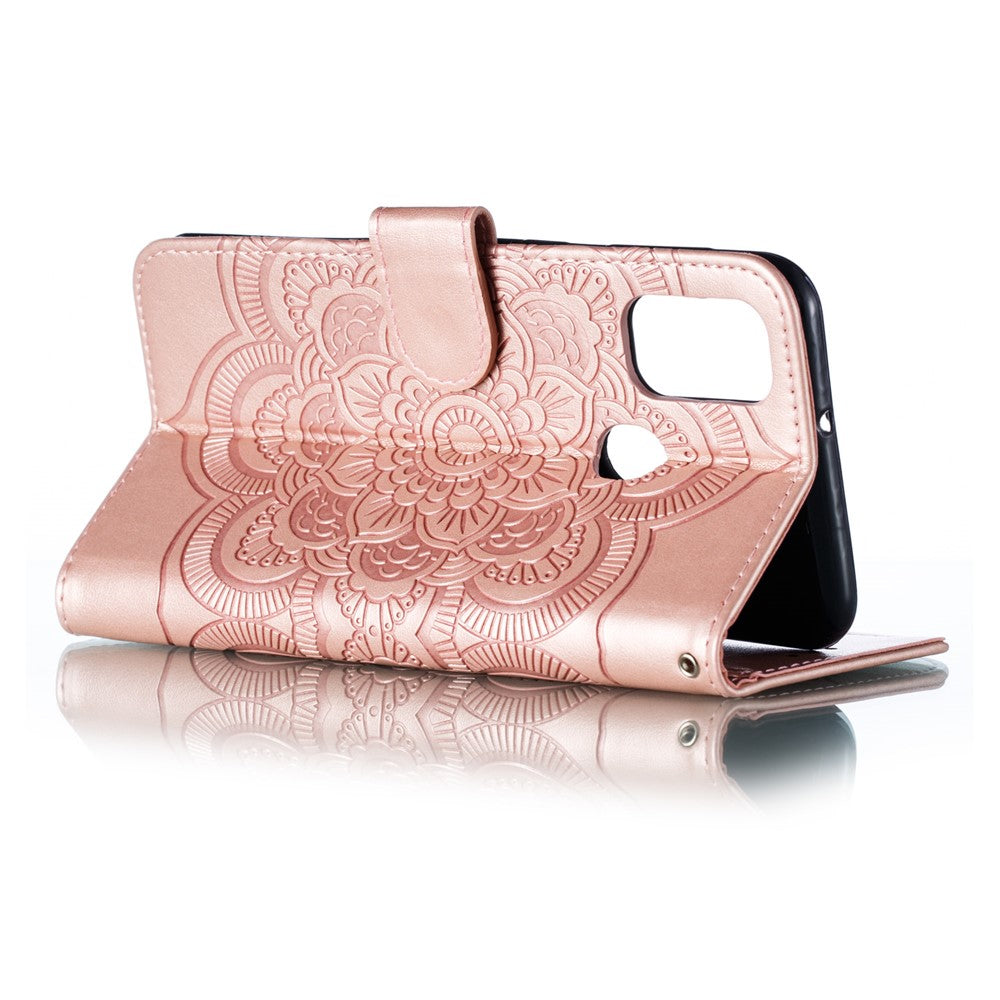 Imprint Mandala Flower Leather Wallet Stand Case for Samsung Galaxy M30s / M21 - Rose Gold
