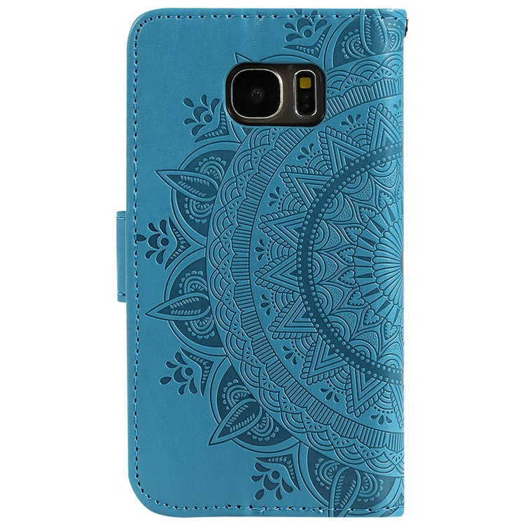 Imprint Flower Magnetic Leather Stand Case for Samsung Galaxy S7 SM-G930 - Blue