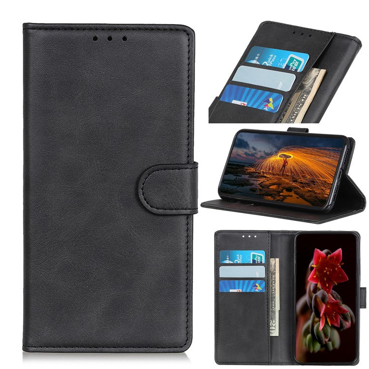For Samsung Galaxy A51 Protective Phone Case Shockproof Wallet Stand Cover Bi-color Leather Shell - Black