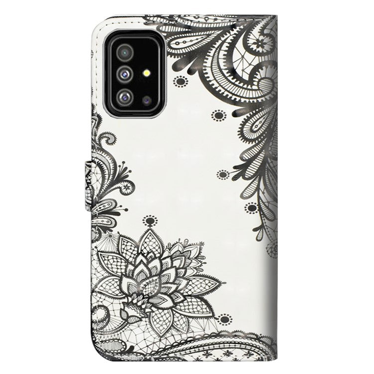 Pattern Printed Leather Case for Samsung Galaxy A51 Magnetic Wallet Case with Stand Holder Flip Cover with Card Slots and Strap - Lace Flowers