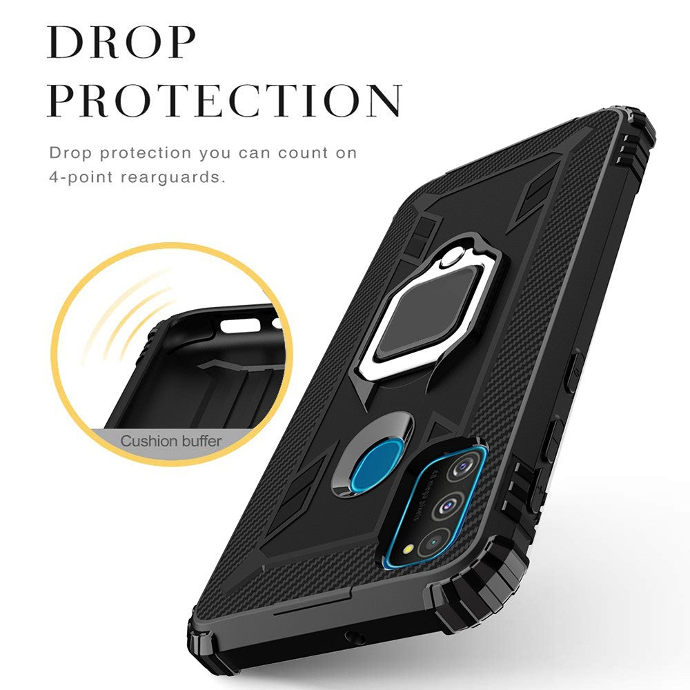 Finger Ring Kickstand Shockproof TPU Cell Phone Case for Samsung Galaxy M30s/M21 - Black